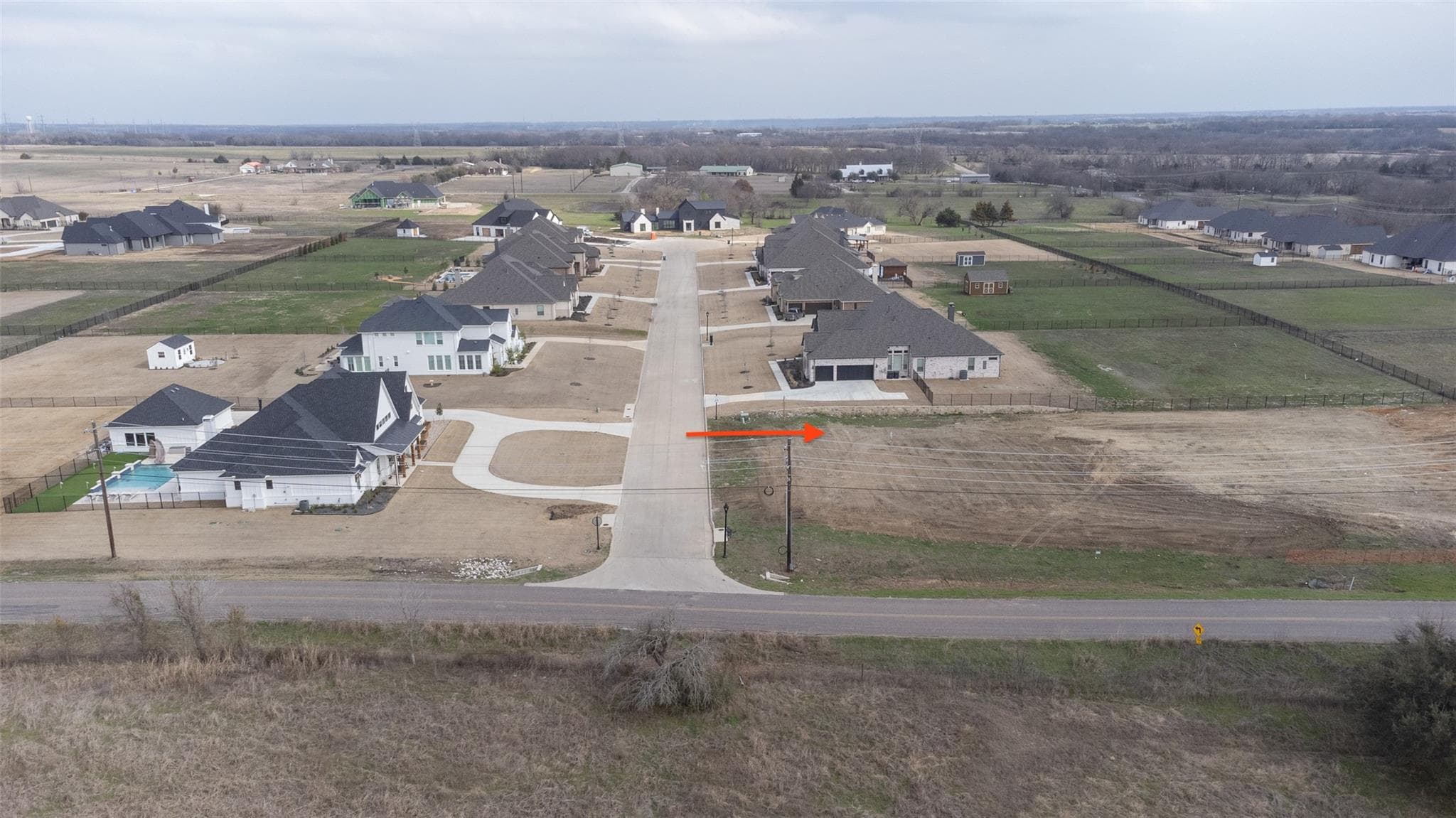 Aerial overview of Garfield Ct and surrounding lots